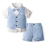 Volunboy Trajes para Bebé Niños de Boda Ceremonia, Verano Conjunto de Chaleco, Camisa, Pajarita, Shorts 4 Piezas(4-5 años,Azul Cielo,Tamaño 120)