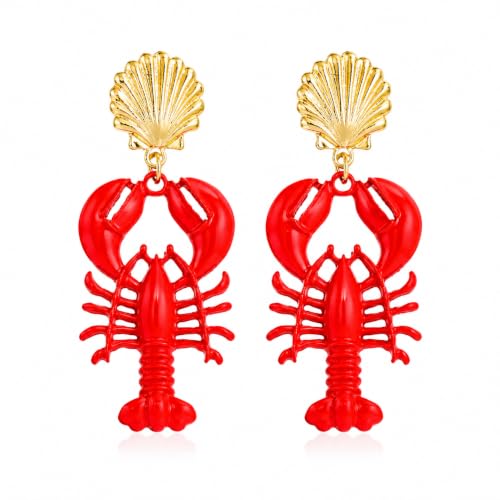Alloy Shell Red Lobster Dangle Earrings for Women, Hypoallergenic Lightweight Crayfish Earring, Unique Beach Theme Cute Crawfish Jewelry Gifts for Summer Festivals Party by LITRENDY - Used condition - US$8.00