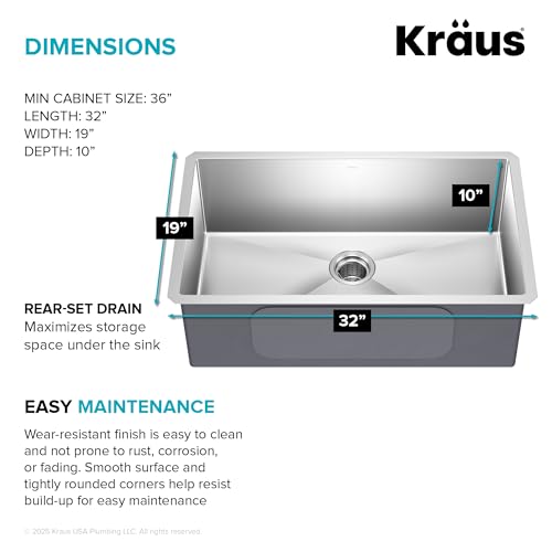 KRAUS Stainless Steel 32 in 16 Gauge Undermount Kitchen Sink KHU100-32 | 16-gauge TRU16 steel construction, rounded corners for easy cleaning, channel grooves for draining, NoiseDefend pads - image 7