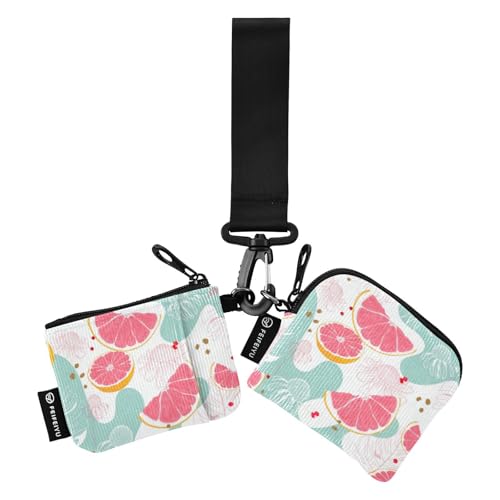 Grapefruit Lovely Mini Zip Around Wristlet Wallet for Women Detachable Dual Pouch Wristlet Portable Coin Pocket Keychain Small Purse