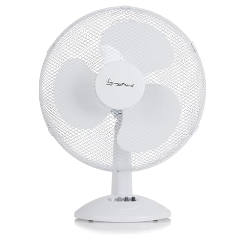Signature S40010 16” 3 Speed Desk Fan with Oscillation, Adjustable Tilt, White