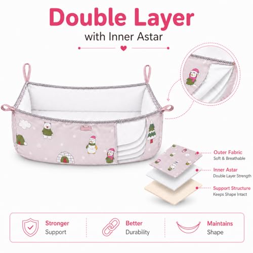 Image of Traditional Baby Khoyu /Cotton Cradle Cloth for Ghodiyu /Jhula /Palna with Astar Double Layer Support | Cloth for Cradle Stand Use Snow Print (Pink)