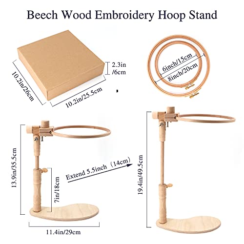 ZOCONE Beech Wood Adjustable Rotated Embroidery Hoop Stand with 2 Pcs 6'' 8'' Embroidery Hoops, Wooden Embroidery Stand, Embroidery Hoop Holder for Cross Stitch and Embroidery Project (A) - Thumbnail 3