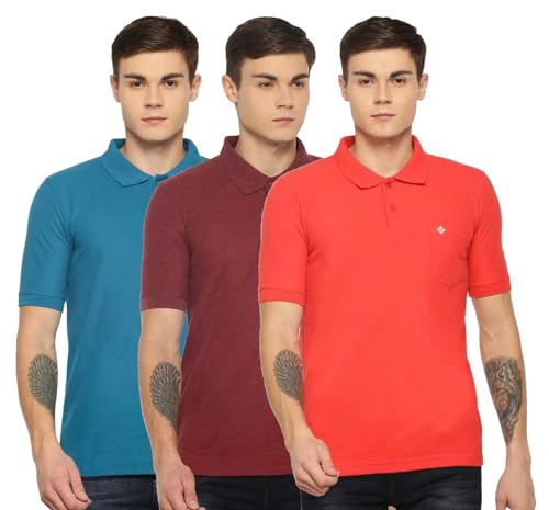 Image of Dollar Men's Pack of 1 Solid Cotton Blend Polo Neck T-Shirt