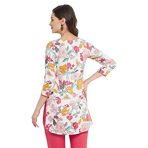 Image of Tissu Women's Green & Pink Floral Printed Kurti