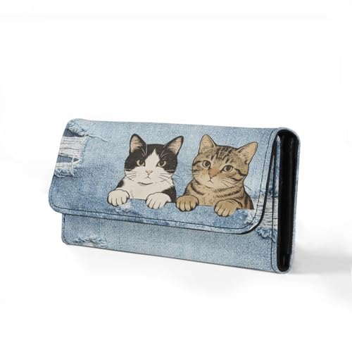 Image of AFPANQZ Womens Trifold Wallets Large Capacity Wallet, Funny Cat Print Luxury Three Fold Coin Purse Long Rfid Slim Card Holder Purse