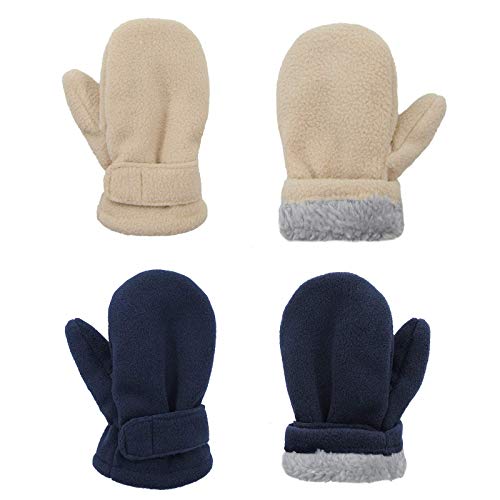 MYQNS Baby and Toddler Winter Mittens Fleece Gloves Warm kids Mitten for Baby Boys and Girls 2 Pairs