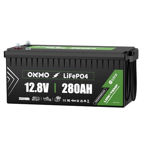 OKMO 12V 280Ah LiFePO4 Lithium Battery Built-in 150A BMS Low-Temp Protection for RV, Solar/Off-Grid Applications, Home Energy Storage, Marine
