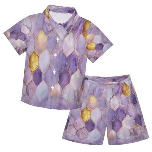 Boccsty Lavender Gold Honeycomb Boy Summer Shorts Sets Hawaiian Toddler Boys T-Shirt & Pants 2 Pcs 3T