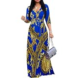 PinkPatty Plus Size Maxi Dress for Women Casual Summer Sundress 3/4 Sleeves Party Dresses with Belted（Chain7 XL）