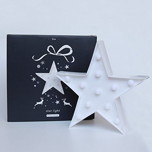 JUHUI Marquee Light Star Shaped LED Plastic Sign-Lighted Marquee Star Sign Wall Décor Battery Operated (White) - Thumbnail 7