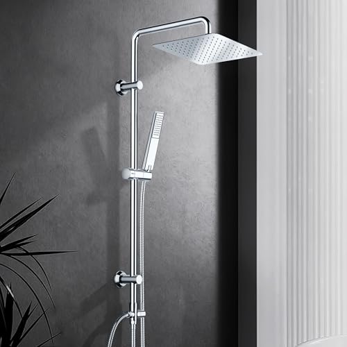 Görbach Colonne de Douche Design avec Fixations Réglables Set Kit de Douche sans Mitigeur Mécanique avec Douchette et Pommeau de Douche Pluie en INOX Picots...