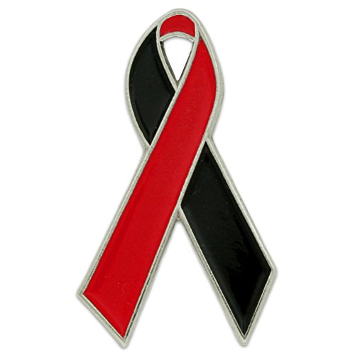 PinMart Red and Black Awareness Ribbon Enamel Lapel Pin - 10 Pack