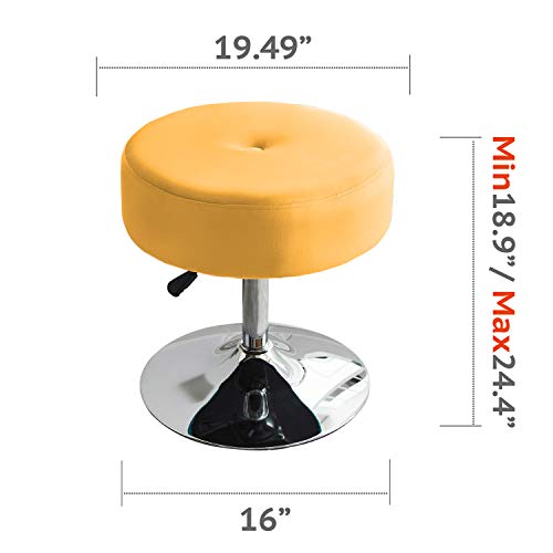 Art Leon Vanity Stool Large, Modern Velvet Upholstered Makeup Vanity Stool, Adjustable Height Swivel Stool with Metal Base Round Ottoman for Bathroom Bedroom Desk (Yellow) - Thumbnail 4