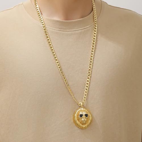Yumikoo Lion Head Pendant Necklace Hip Hop for Men4