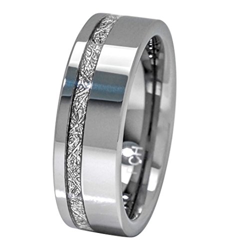 Meteorite Ring 8mm Comfort Fit Mens Tungsten Wedding Band Thin Strip High Polish (8.5)