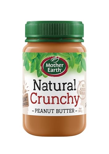 Mother Earth Natural Crunchy Peanut Butter, No Added Sugar, 380 gms - Vegan Friendly & a Nutritious Source of Protein, Product of New Zealand