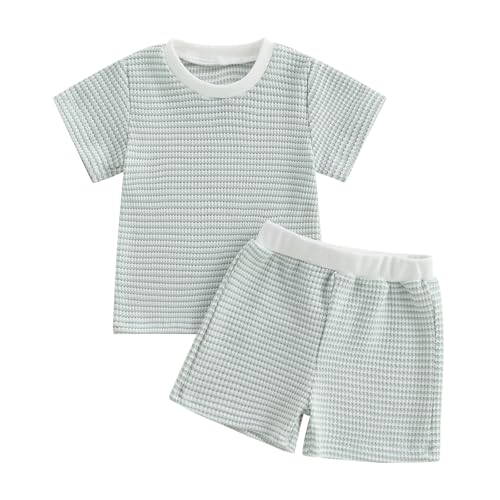 Image of VISGOGO Baby Boy Summer Outfit Striped T-shirt Toddler Boy Summer Clothes 6 12 18 Months 2 3 4 5 T Kids Boy Short Set