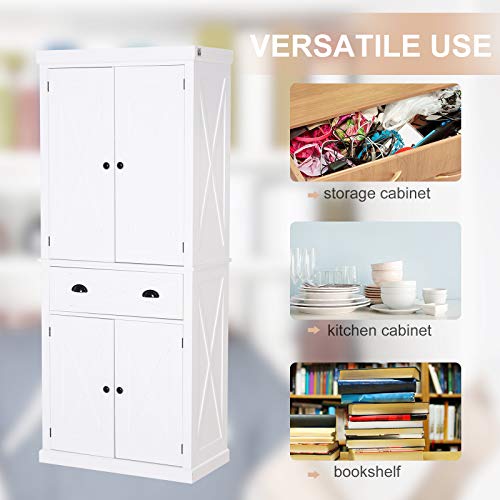 Homcom 6ft Wood Farmhouse Colonial Kitchen Pantry Cabinet With Adjustable Shelves 2 Wood Pantries A Drawer White Buy Online In El Salvador At Desertcart