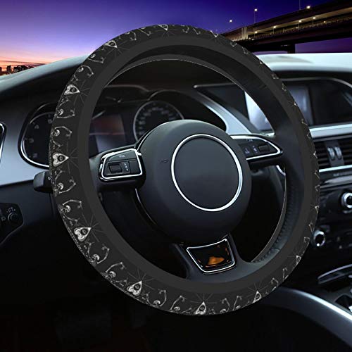 Vintage Skeleton Magic Ouija Black Car Steering Wheel Cover Winter Warm Soft Elasticity Universal 15 Inch Car Accessories Steering Wheel Protector for Women Girls Ladies Men