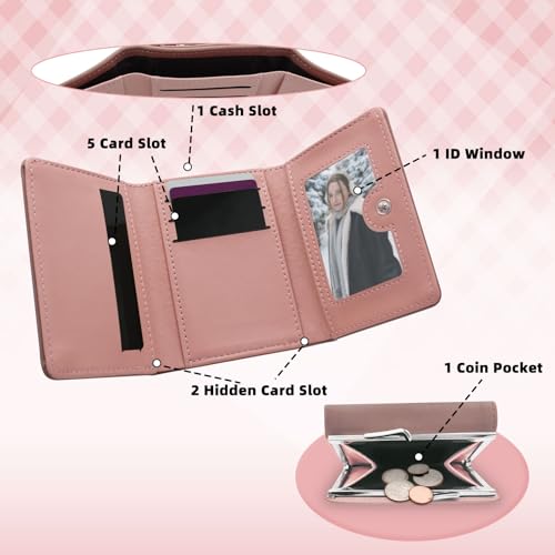 Women Wallets, Large Capacity Ladies Wallet Leather Tri-fold Design Purse Wallet with Snap Lock Closure Women's Card Wallet for Ladies Girls (Black)4
