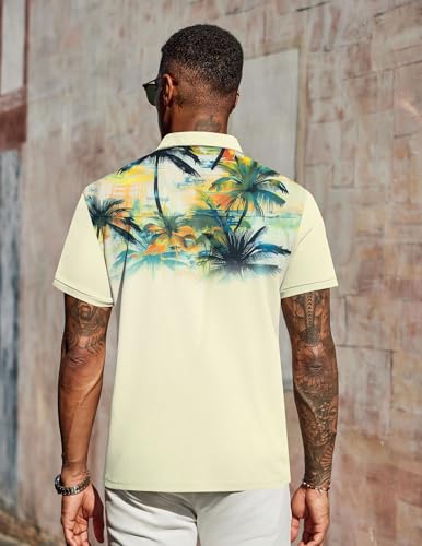 Camiseta polo para hombre de golf, manga corta, secado rápido, estampado hawaiano, transpirable miniatura 3