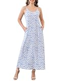 Aphratti Womens Long Nightgowns Casual Summer Dress Sexy Sleeveless Sleepwear Lounge Pajama Dresses Blue Floral X-Large