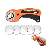 Rollschneider Stoff Mit 5 Ersatzklingen,Stoffschneider Rollschneider, Stoffschneider Mit Ergonomischem Griff Und Sicherheitsverschluss Rollschneider 45mm Für Stoff, Leder, Basteln (Orange Farbe)