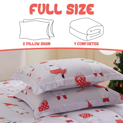 Image of Yibeizi Kids Christmas Bed Comforter Set Full Cute Cat Printed Xmas Bedding