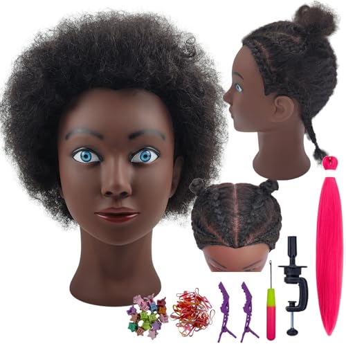 Afro Curly Hair Mannequin Head for Braiding Practice 8 Real Human Hair Mannequin Head for Cosmetology Students Mannequin Doll Head for Hair Styling Kids
