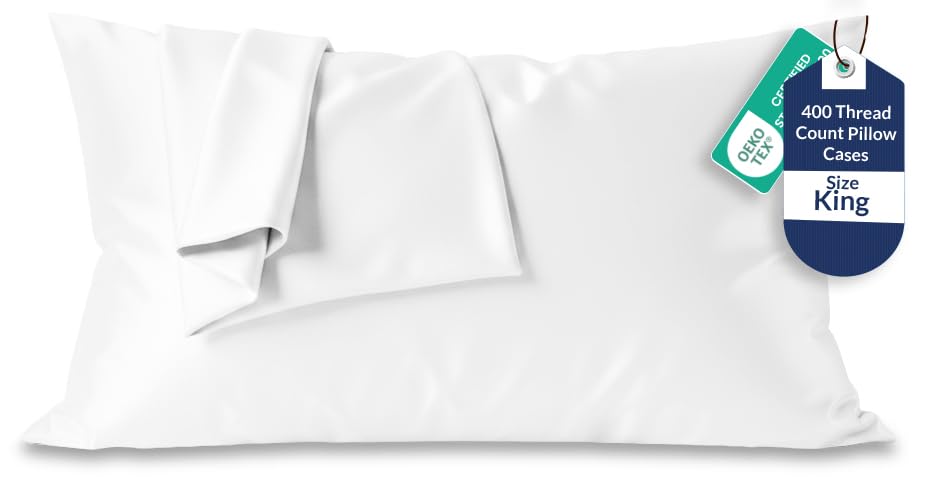Image of Royale Linens 400 Thread Count 100% American Grown Cotton King Pillowcase Set - Luxury Sateen King Pillow case - 20 inchx40 inch Inch Soft & Smooth Set of 2 White Pillowcases - (King, Signature White)