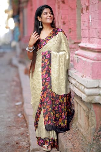 Image of MIRCHI FASHION Saree for Woman Chiffon Geometric and Leaf Printed | Lightweight Daily Regular Use Comfortable Women's Sari with Blouse Piece (Available in 15 Designs)