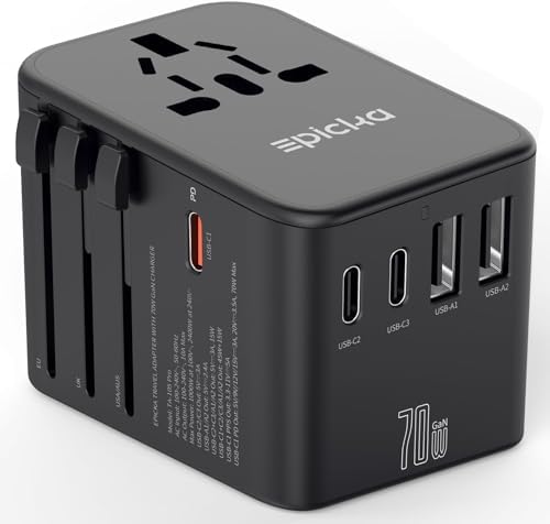 EPICKA Universal Travel Adapter, GaN International Plug Adapter w...