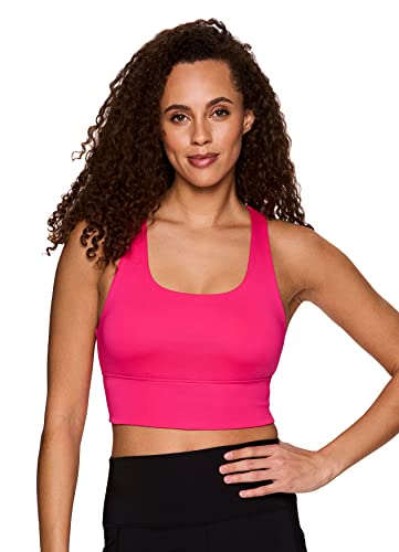 Rbx Active Women's Mesh Back Bra Medium Impact Gym Sports Bra Back Mesh Hot Pink L #TOP1
