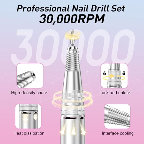 Jiasheng Electric Nail Drill, 30000rpm Professional Nail Drill Machine, Compact Electrical Nail File Kit for Acrylic Gel Nails Efile Drill for Manicure and Pedicure Salon Use White by JIASHENG - Image 6