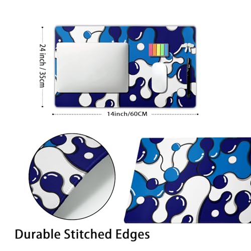 aportt Navy Blue White Mouse Pad XL Large Anime Cool Geometric Japanese Extended Desk Mat 60x35 cm Non-Slip Rubber Base Stitched Edge Large XL Mousepad for Desk Gaming Laptop Desktop,24x14 Inch