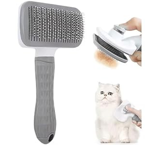 Dog Brush Cat Brush Grooming Comb With One Touch Self Cleaning Cat Dog Slicker Brushes – Pet Grooming Brushes -Dog Cat Shedding Brushes – Great for Dogs and Cats Massage Clean Button (GREY)