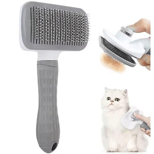 Dog Brush Cat Brush Grooming Comb With One Touch Self Cleaning Cat Dog Slicker Brushes - Pet Grooming Brushes -Dog Cat Shedding Brushes - Great for Dogs and Cats Massage Clean Button (GREY)