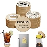 Personalized Magnetic Bottle Opener & Coaster Bulk, Pack 10-100 Engraved Text/Logo/Pattern Customizable, Custom Decorative Wooden Bottle Opener for Beer,Soda,Bar,Wedding Party Favor