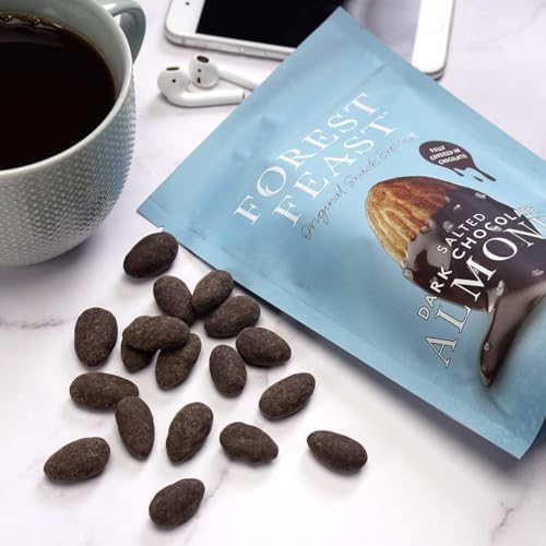FOREST FEAST Salted Dark Chocolate Almonds 270g – Belgian Dark Chocolate Coated Nuts, Gluten-Free, High Protein, Vegan Snack Bag