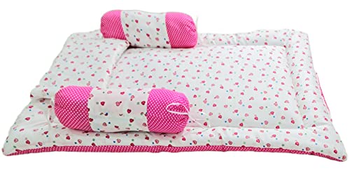 Image of BRANDONN Combo of Baby Bed with Net | Carry Bag | 4 Pcs Bedding Set(0-6 Months) (Small Hearts Pink)