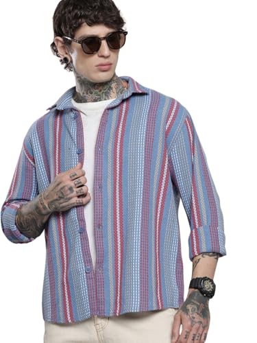 Chemise décontractée à rayures et nuances bleu crépuscule coupe ajustée S