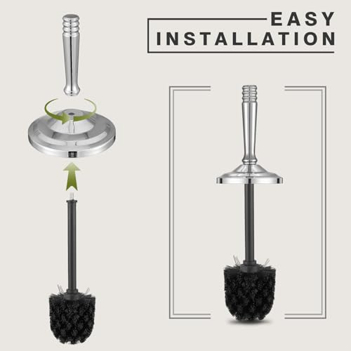 Image of Chrome Toilet Brush and Holder Set, Stainless Steel Toilet Brush for Bathroom,Heavy Duty Toilet Bowl Brush and Holder,Deep Cleaning Modern Toilet Cleaner Brush -Space Saving, Covered Brush