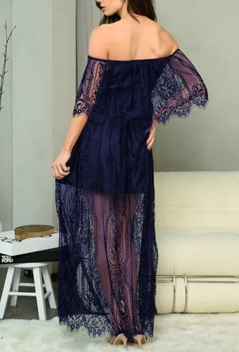 Image of Cercis Womens Off The Shoulder Floral Lace Maxi Wedding Dress Boho Flowy Wedding Guest Formal Long Dresses