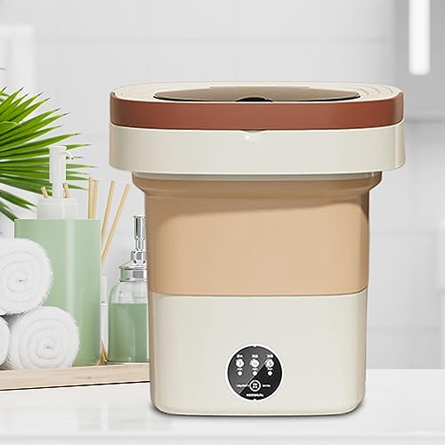 Image of ATORSE Foldable Mini Washing Machine 8L Small Bucket Washer for Travel Dorm Camping Beige
