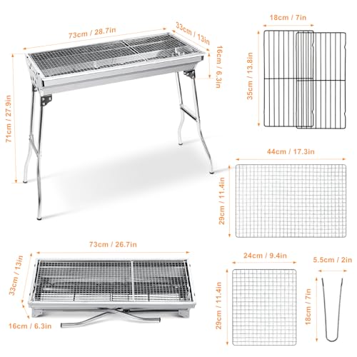 AGM Holzkohlegrill Camping Grill Holzkohle,Klappgrill Tragbarer Grill,Für Camping Garten Picknick Party, 73x 33x 71 cm, für 5-10 Personen – Bild 3