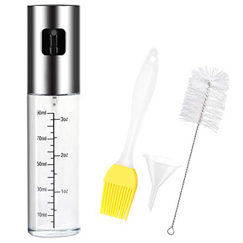 Olive Oil Sprayer, Binseni Vinegar Sprayer Liquid Dispenser Kitchen Accessories for BBQ, Salad, Cooking Set (Glass)