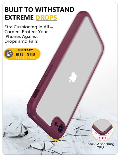 Image of Miracase iPhone SE Case 2020 2022 / iPhone 8 Case with Built-in Glass Screen Protector, iPhone SE Phone Case 3rd Generation / 2nd Gen Slim, Full-Body Protective Cover for SE /8, Plum