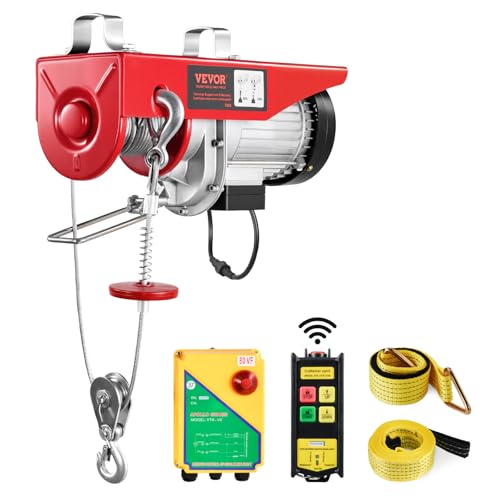 VEVOR PA800 Hoist 120V Electric Winch with 333ft Wireless Remote Control, 40ft Cable Height, Single/Double Slings, Emergency Stop, Lift for Garage Warehouse Factory, Red + Black + Silver