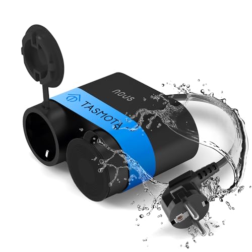 Tasmota Smart Außensteckdose NOUS A4T, IP44 Wasserdicht Gartensteckdose, 16A Steckdose mit Stromverbrauch Stromzähler, Zeitschaltuhr, Kompatibel mit Alexa, Google Home Assistant, MQTT, WiFi 2.4GH